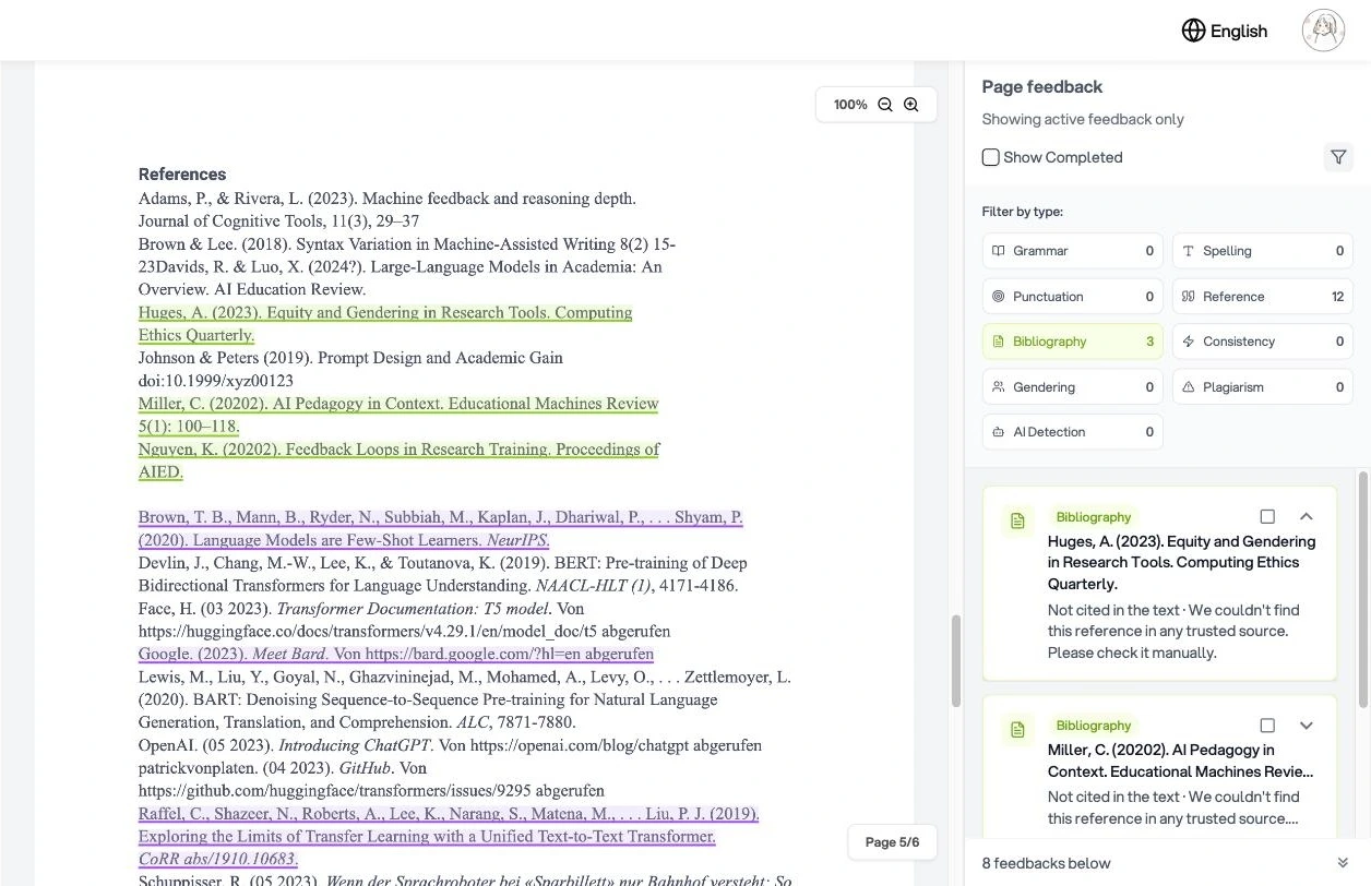 Literaturverzeichnis-Karten neben dem Dokument im PDF-Viewer